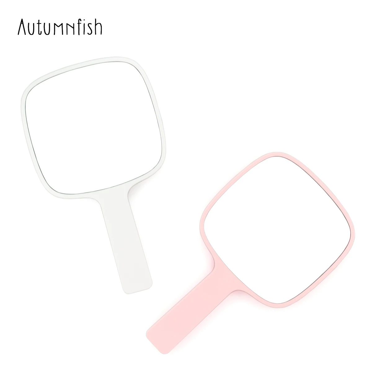 Atumnfish Ручное косметическое зеркало с закругленными углами белое розовое удобное