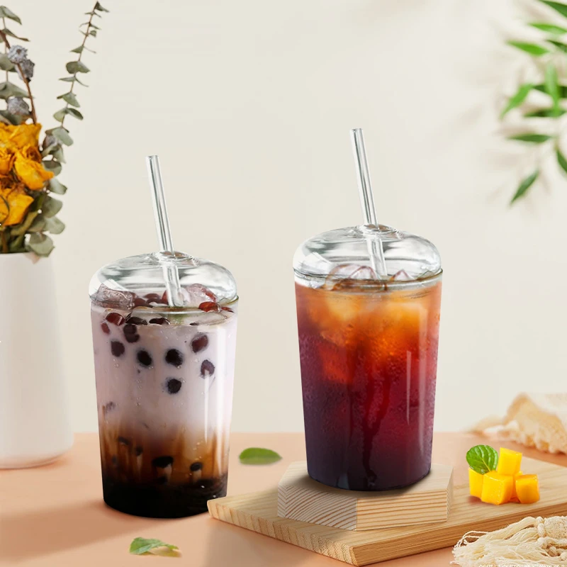 

Nordic Transparent Glass Coffee Juce Cup with Glass Cover and Straw Mug Bubble Tea Cup Glasses Cups Iced Coffee Milk Drinkware