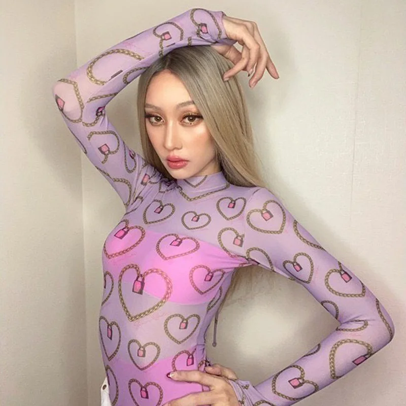 

Europe Streetwear 2023 Summer Sexy Women Jumpsuits Print Gauze Style Design T-shirt Female Spring Spicy Girl Fashion Clothes Y2k