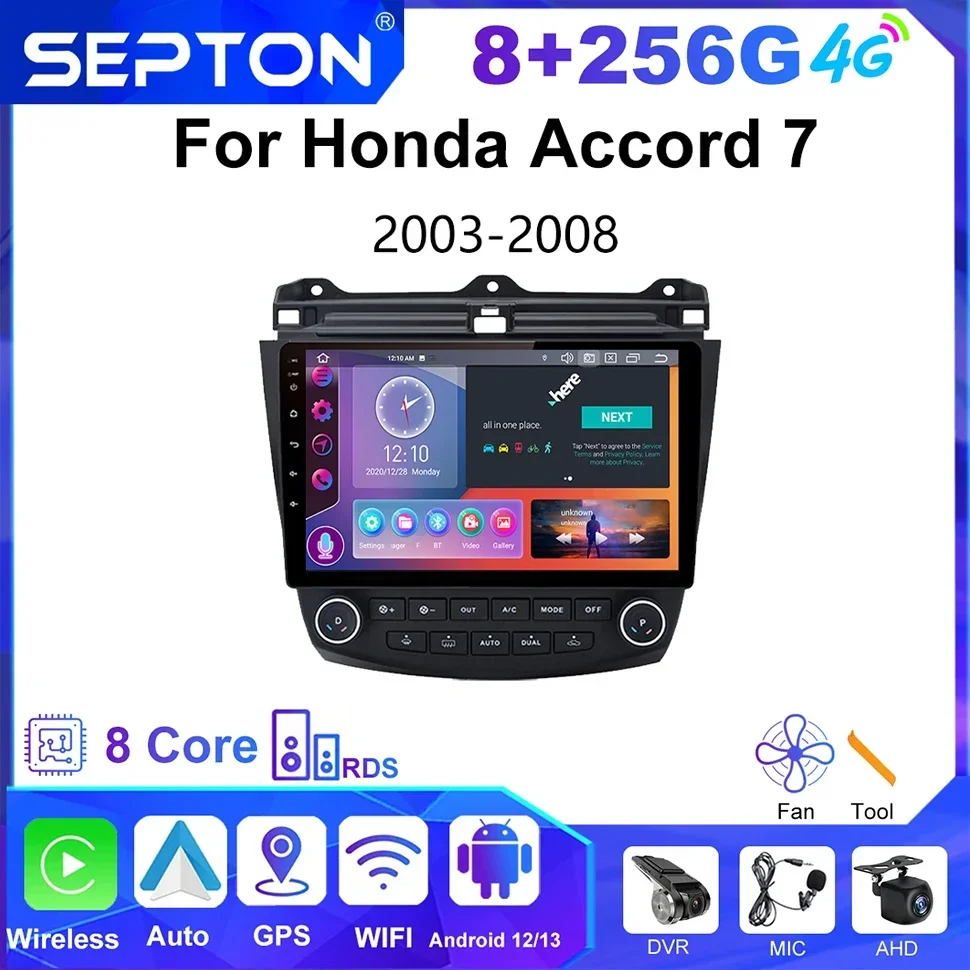 Автомобильный радиоплеер SEPTON для Honda Accord 7 2003-2008 2din GPS Стерео Automovie Мультимедиа 4G