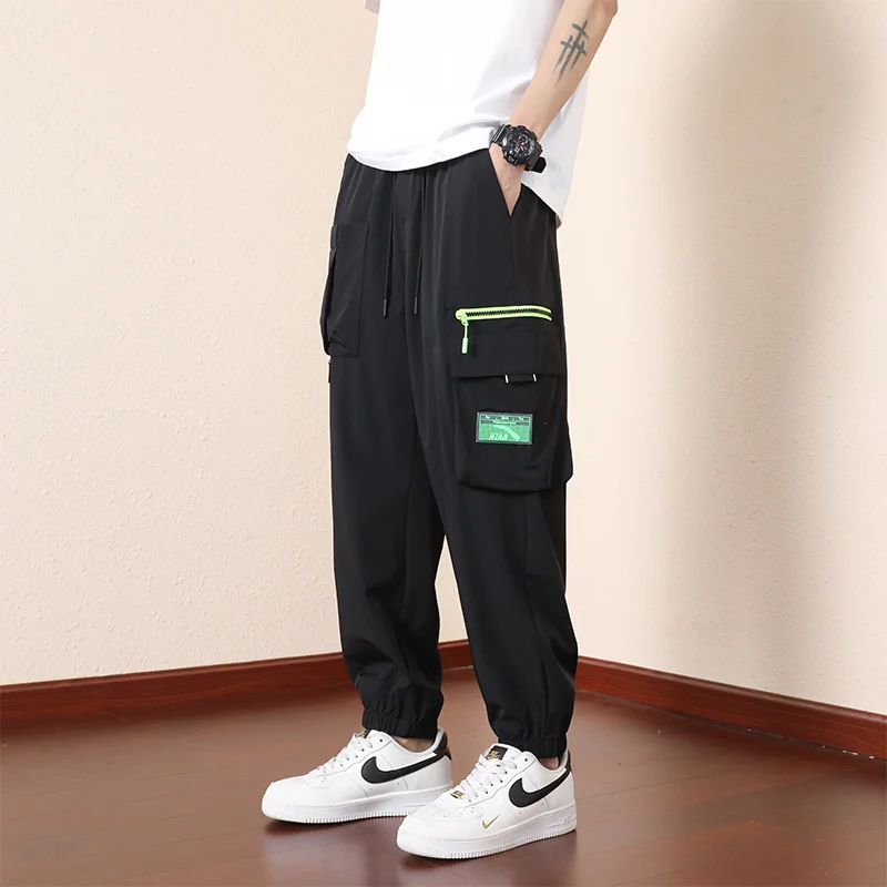 

Summer Multi-Pockets Sweatpants Quick Dry Men Baggy Joggers Neutral Cargo Pants Breathable Nylon Loose Harem Trousers Size 8XL