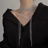 europe new luxury jewelry full rhinestone exaggerated necklace for women party accessories crystal chokers collars tassel