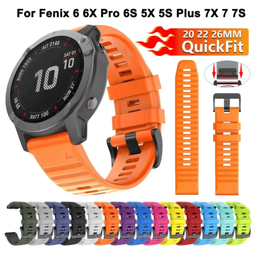 

22 20 26mm Bracelet for Garmin fenix 6X Pro 6 6S 7X 7 7S 5X Plus 5 3HR D2 935 945 Smart Watch Band Soft Silicone QuickFit Wrist