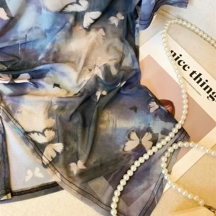 2024 женская летняя новая кружевная рубашка с принтом тай-дай футболка