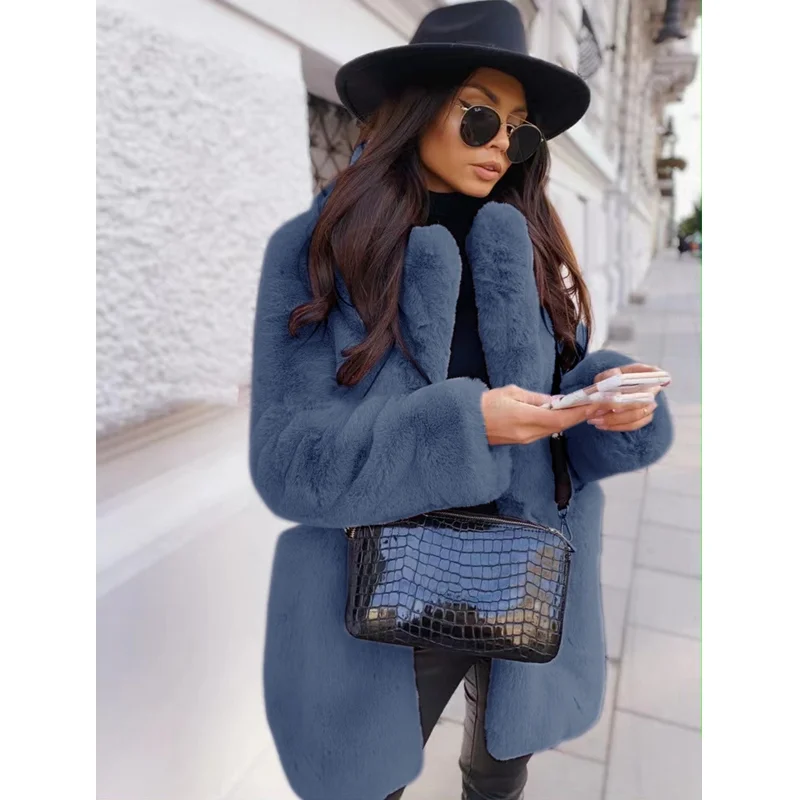 Winter Faux Fur Thick Warm Fur Coat Men's Solid Color Cardigan Turn-down Collar Large Coat Men's Long Sleeve Loose Plush Coat