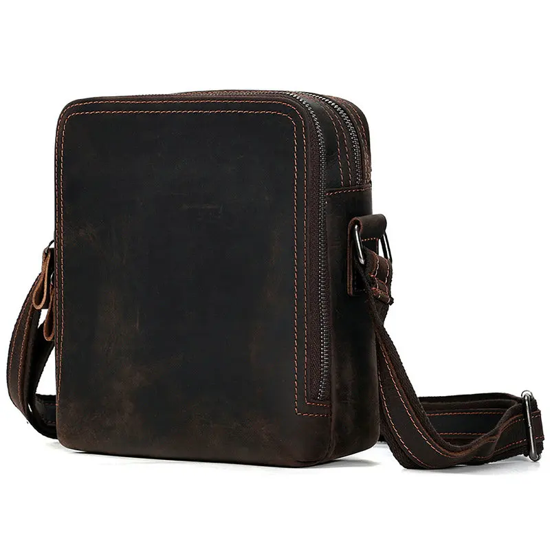 Cross Body Bag Leather One Shoulder Bag for Men Crazy Horse Skin Retro Cowhide