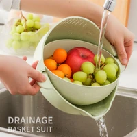 plastic kitchen double bowl drain noodles vegetables fruit rice basket washing strainer home pool drainer organizer