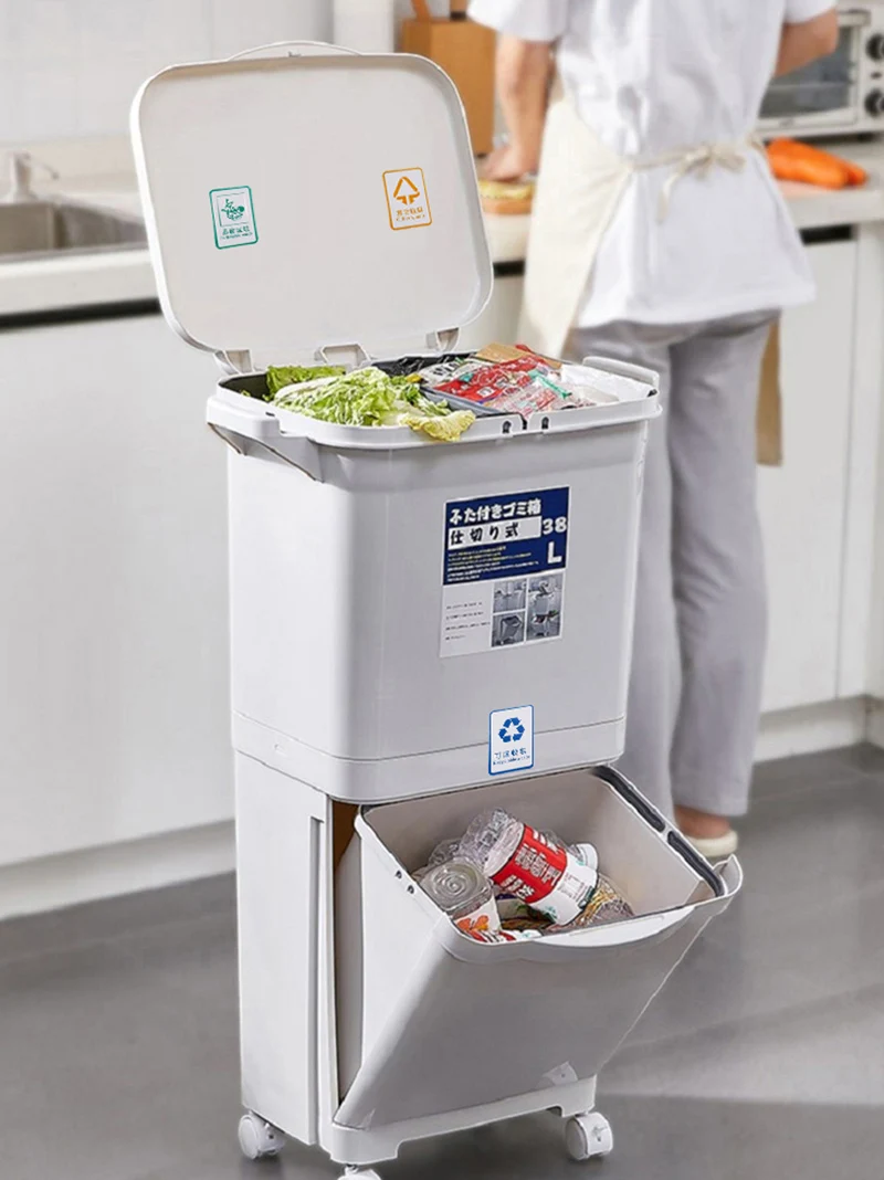 

Kitchen Plastic Dustbin Wet And Dry Push Lixeira Classification Trash Can Recycle Stacked Sorting Rubbish Bin Basurero Cocina