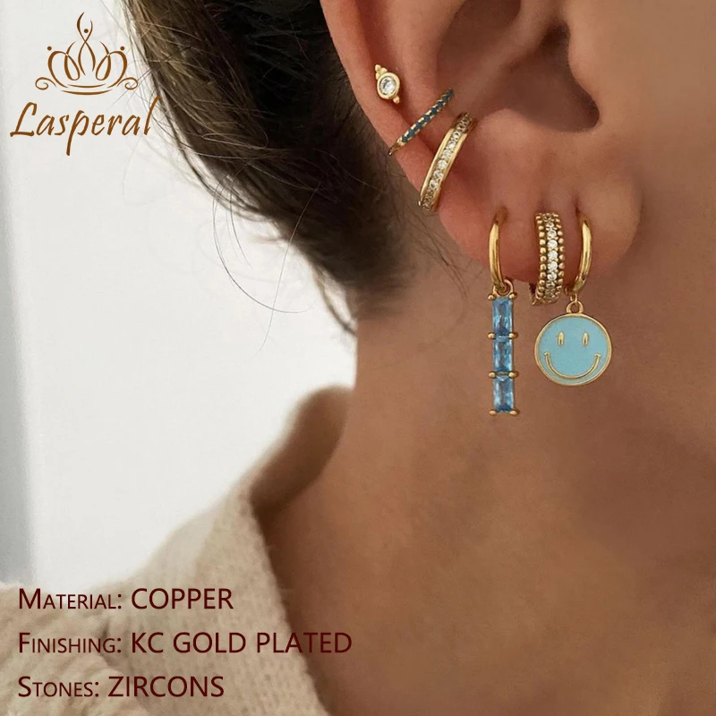 

Cute Round Similing Face Huggies Hoop Copper Earrings for Women Fashion Girls Multicolor Enamel Hanging Earrings