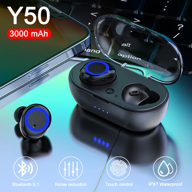 Y50 TWS Bluetooth Earphone Wireless Headphones Stereo Gaming Headset with Charging Box Sports Bass In-Ear Earbuds Free Shipping 1