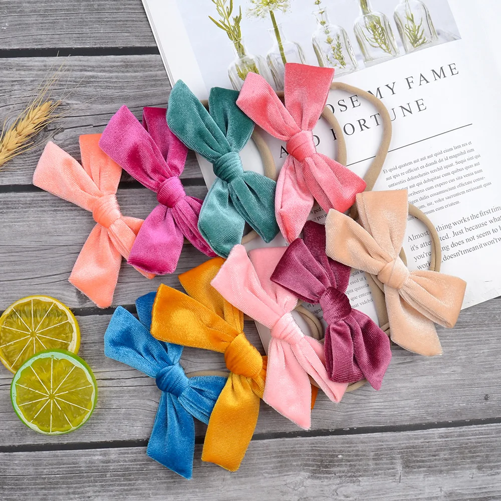 

1PCS New Children's Hair Accessories Solid Color Flannelette Elastic Butterfly Knot Hair Belt Baby's Hairband Headwear