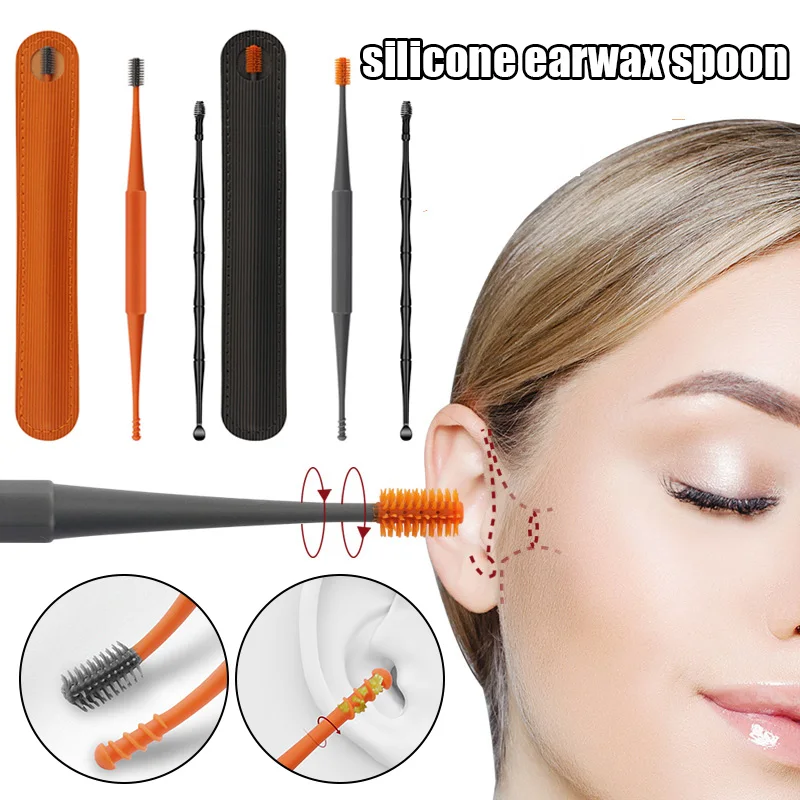 

2/3Pcs Set Ear Wax Picker Soft Silicone Remover Spring Spiral Curette Ear Tool Cleaner Spoon Double Head Ear Cleaner Ear Care