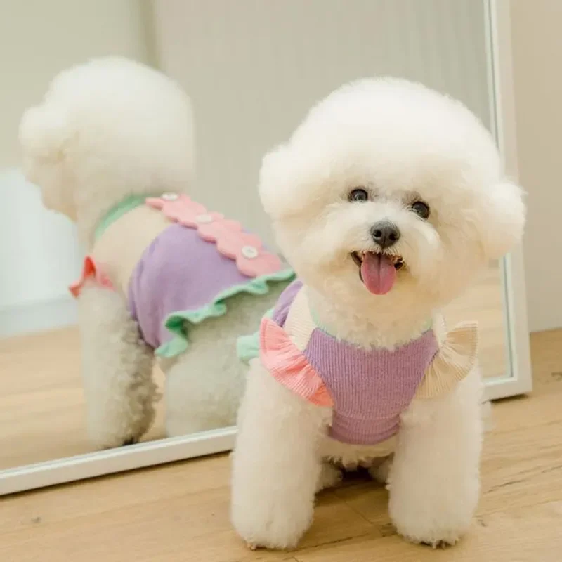 

Cute Flying Sleeve Puppy Dress Thin Pet Clothes Autumn and Winter Warm Pullover Teddy Bottoming Shirt Fashion Dog Clothes