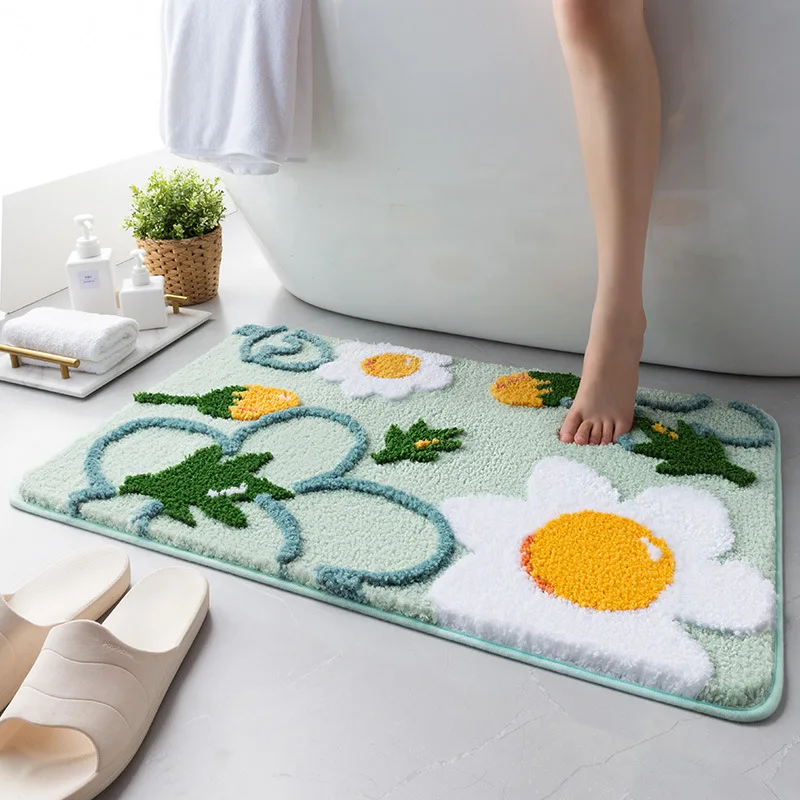 

Bathroom Doormats Flocking Carpet Breathable Skin-friendly Modern Cartoon Rug TPR Non-slip Sole Water Absorption No Shedding Mat