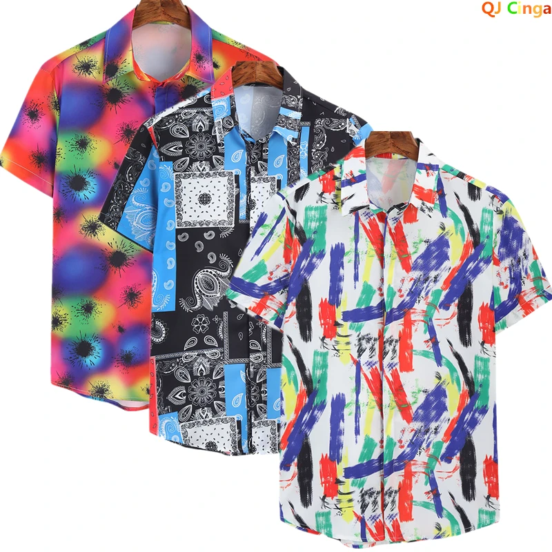 

2022 Hawaiian Shirt Men's Summer New Holiday Beach Shirts Men Short-sleeved Oil Painting Printing Man Camisa Male Chemise