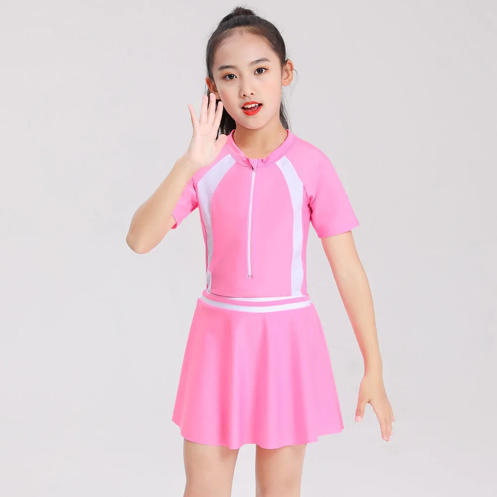 Детские купальники для девочек из двух предметов купальный костюм с юбкой