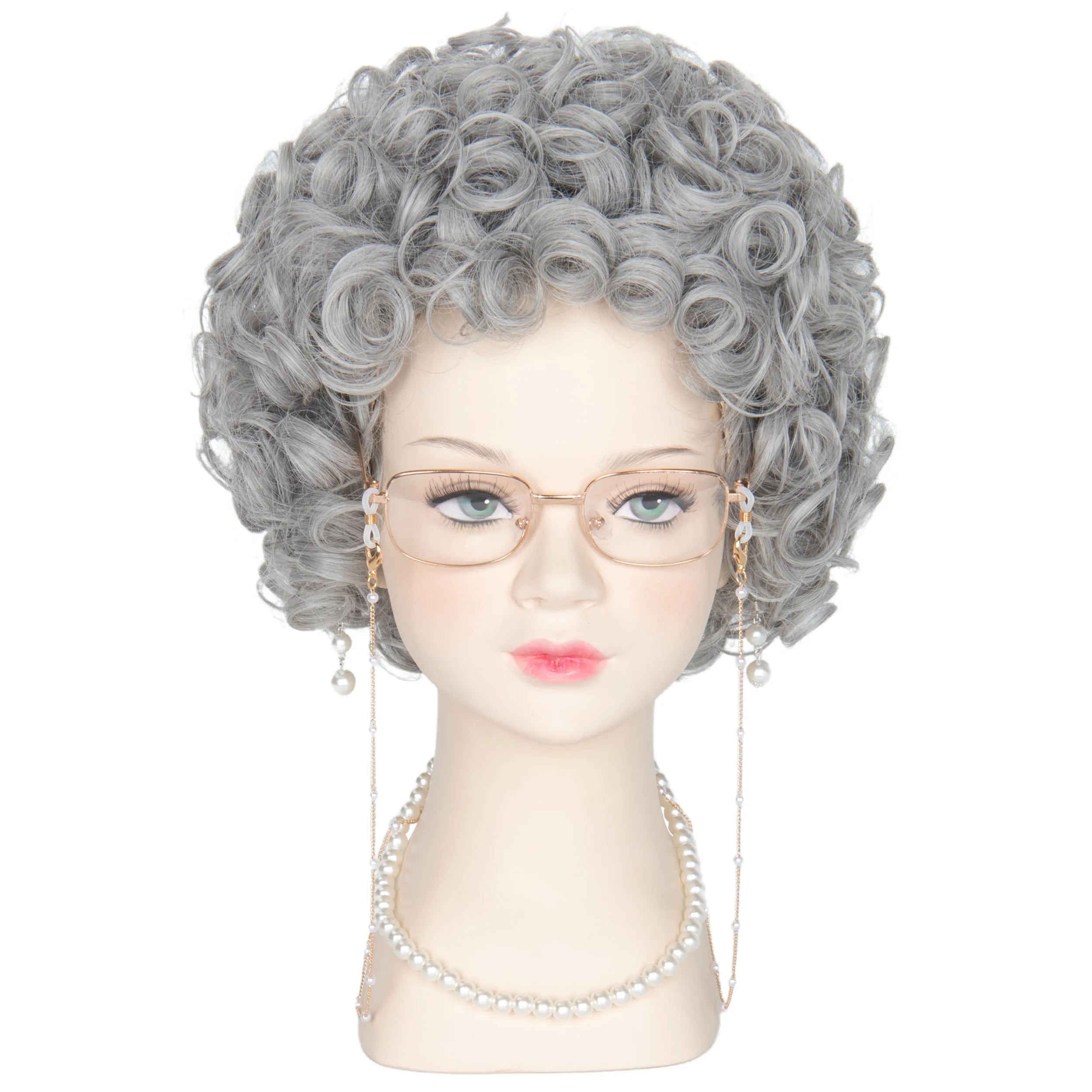 

Короткий серебристо-серый кудрявый парик для бабушки, пожилой женщины, бабушки, парик на 100 дней школы, ролевые игры, Хэллоуин для детей