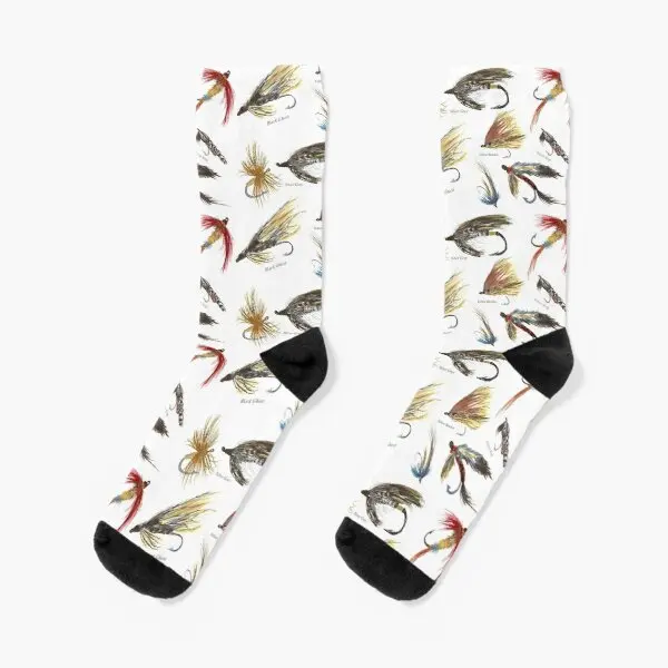 

Vintage Fly Fishing Lures Crew Socks Unisex Short Cartoon Cute Comfortable Sports Best Ladies Breathable Mens Black Winter