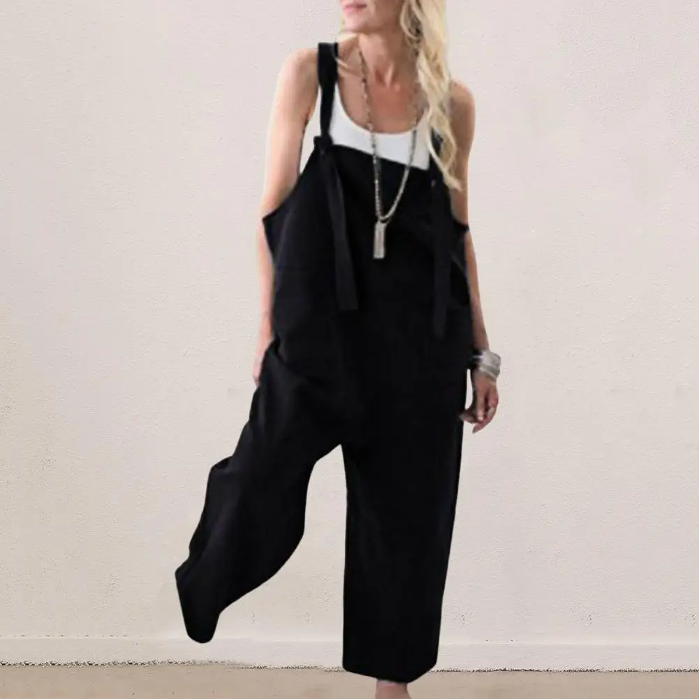 

Модный простой комбинезон с карманами, тонкий комбинезон, повседневный комбинезон оверсайз с широкими штанинами, комбинезон