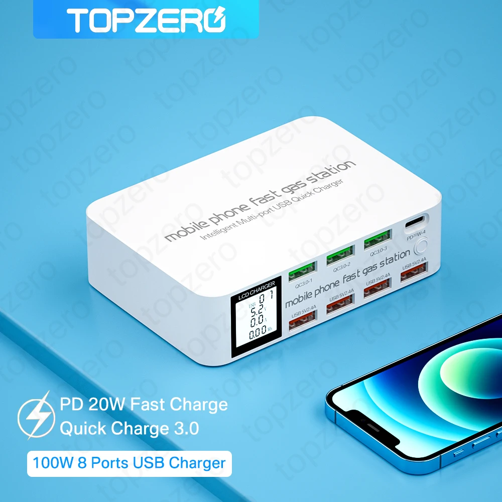 

100W Multi USB Charger Quick Charge 3.0 Type C PD Fast Charging Station USB C Charger Adapter For For iPhone 13 X Xiaomi Samsung