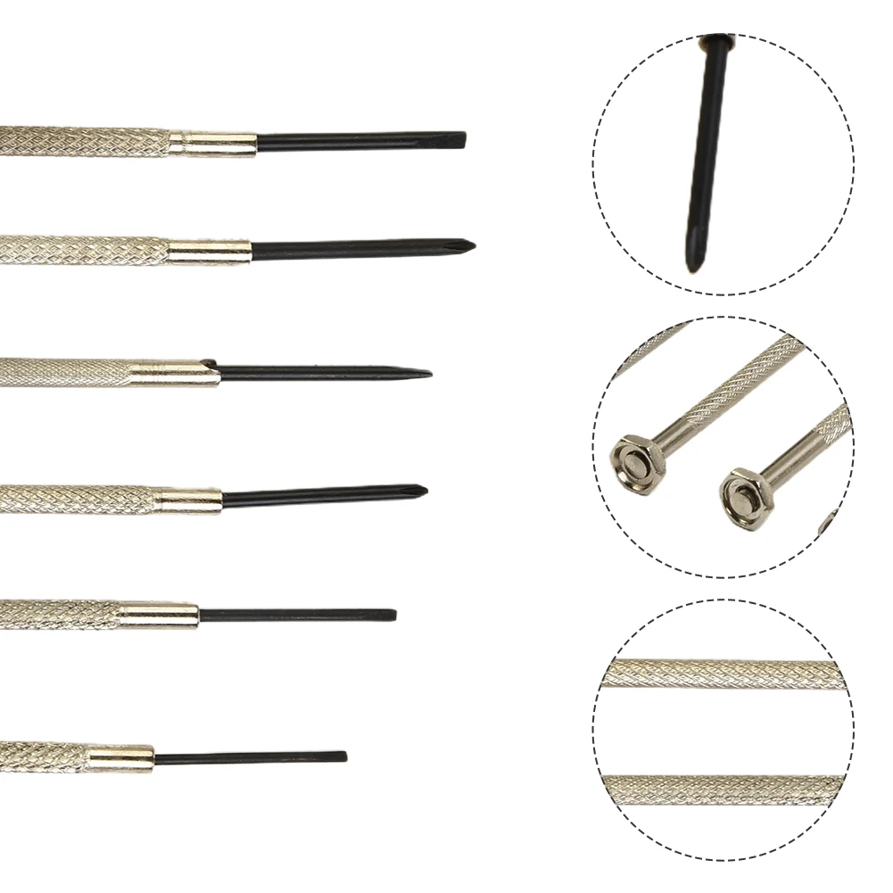 

6 Pcs Precision Screwdriver Cross 1.2/1.4/1.6/1.8mm Slotted Head Set For Watch Jewelry Glasses Electronic Repairing Manual Tools
