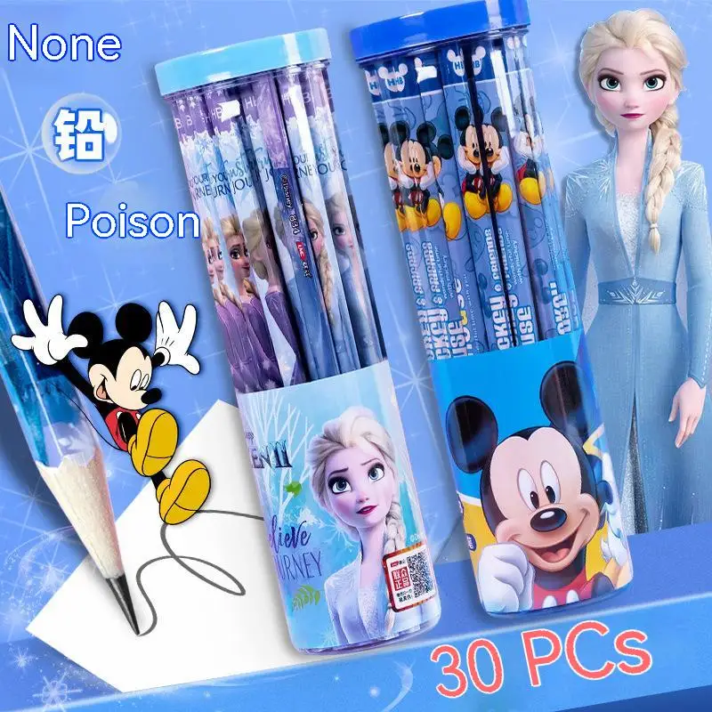 

30pcs Disney Creative Pencil Elementary School Cartoon Ice And Snow Marvel Pattern Sketching Beginner Bucket Hb Hexagonal Pencil