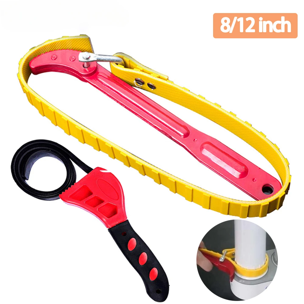 

Oauee Belt Wrench Oil filter puller Strap SpannerChain Jar Lids Cartridge Disassembly Tool Adjustable Strap Opener Plumbing Tool