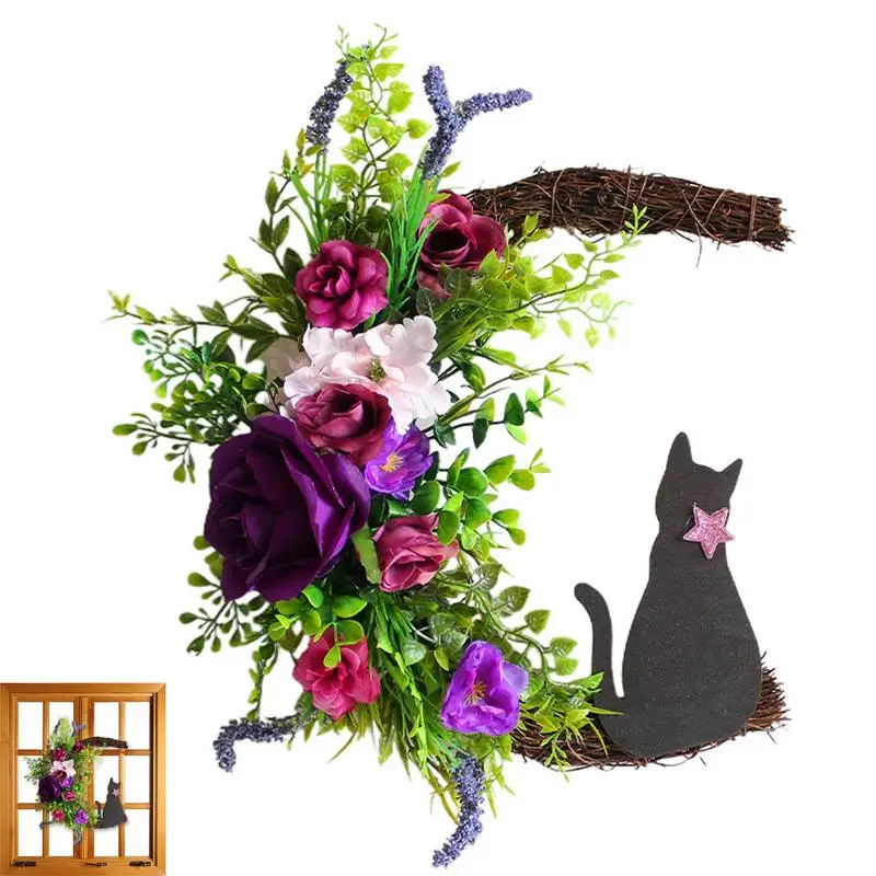 

Венок в виде Луны, кота, визуна на Хэллоуин, деревянные висячие двери, висячие украшения на Хэллоуин, гирлянда, декор для вечеринки