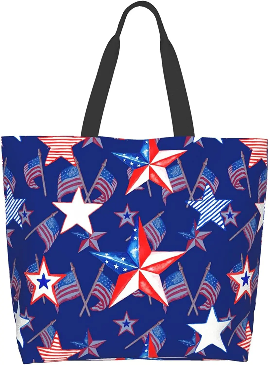 

Memorial Day American Flag 4th Of July Canvas Tote Bag Large Women Casual Shoulder Bag Handbag Reusable Shopping Grocery Bag
