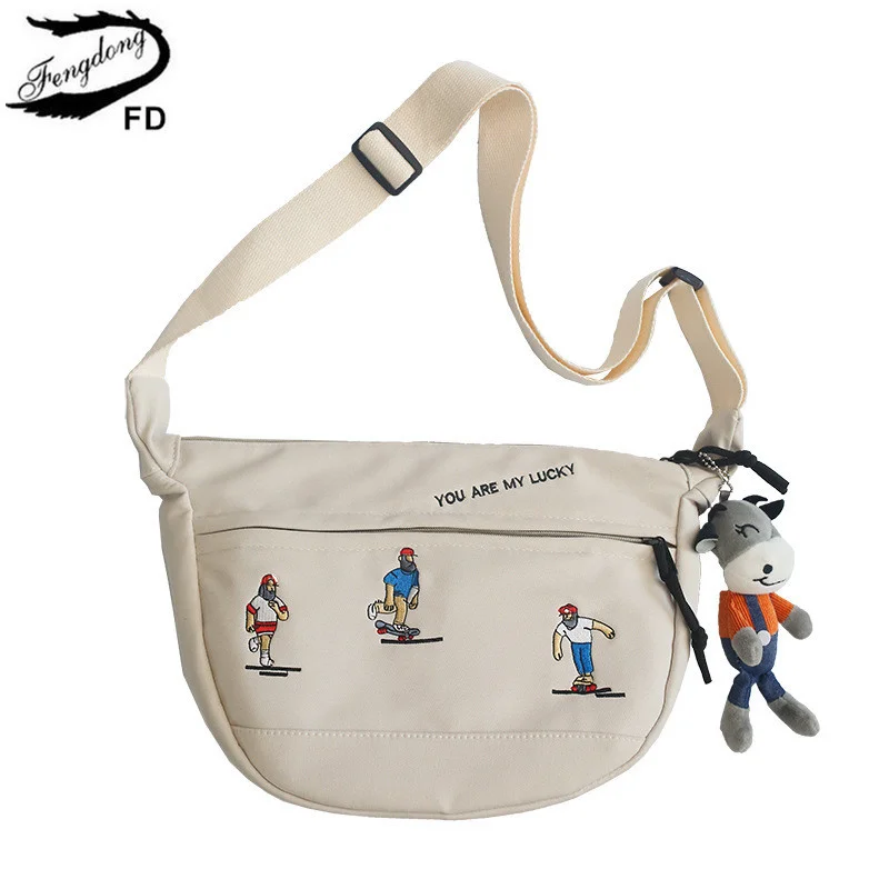 

Women Canvas Shoulder Bag Casual Shopping Bags Female Large Capacity Tote Girl Cute Shoulder Bag Crossbody School Bags