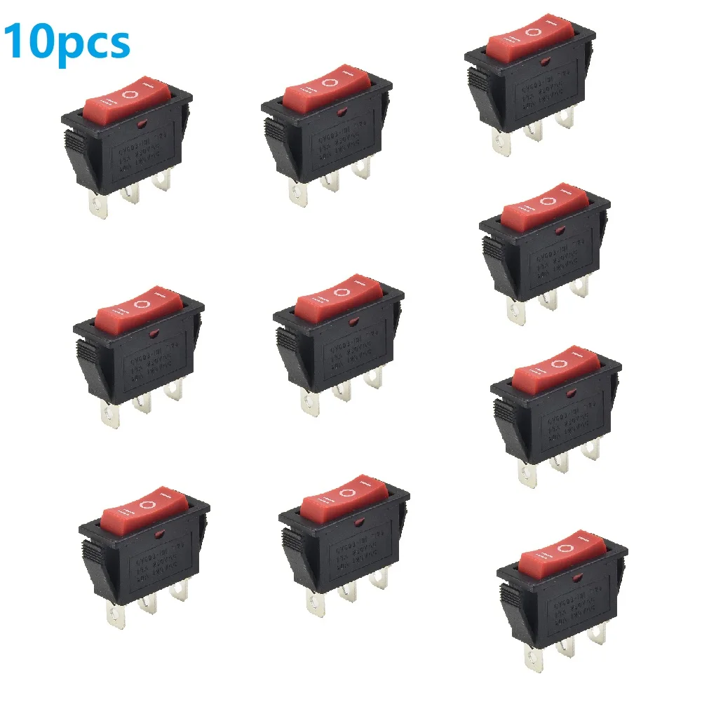 

10Pcs/lot 3 Pin 30*11mm Mini Push Button Switch SPST 15A 250V 20A 125V Snap-in On/Off Boat Rocker Switch Red With Light