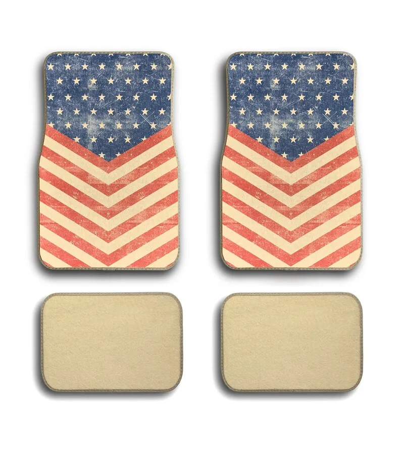 

USA Flag Patriot Print Universal Fit Front/Rear 4-Piece Full Set Bling Carpet Car SUV Truck Floor Mats For Women & Unisex