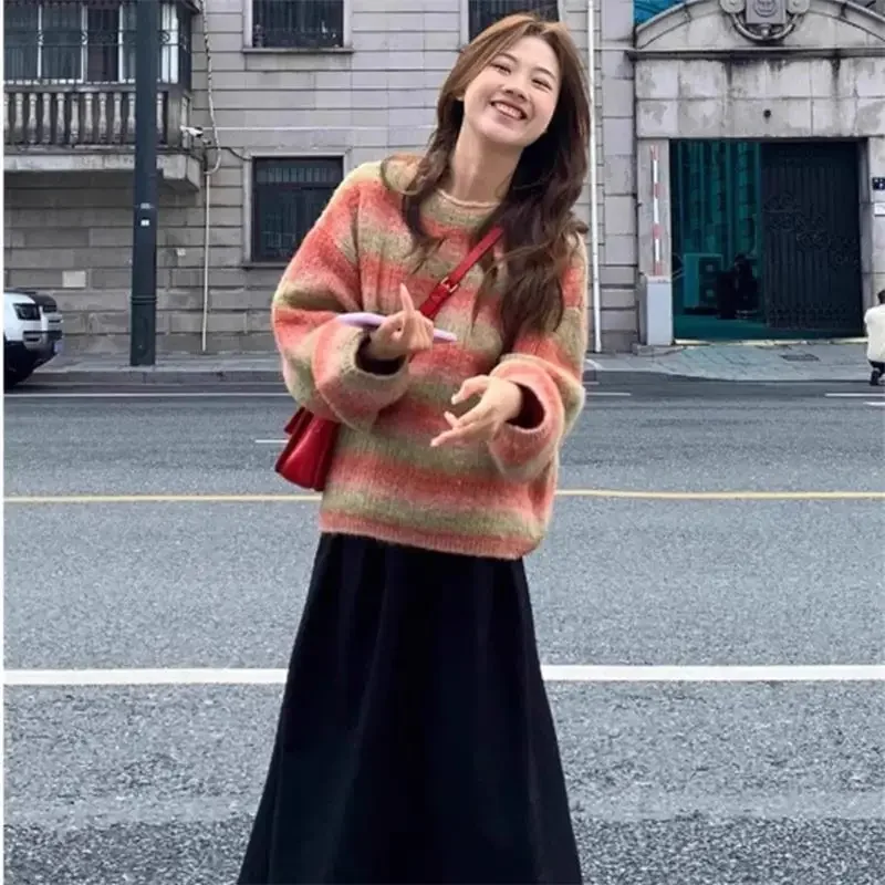 Миниатюрный вязаный топ женский возрастной модный свитер свободного покроя в