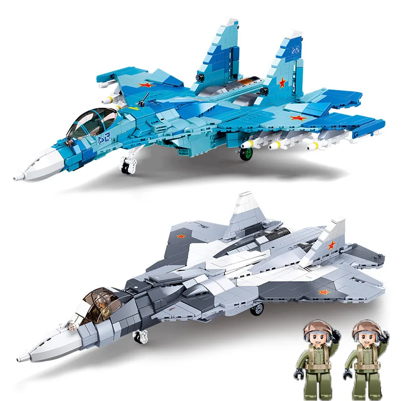 

Sluban Military Air Force Weapon Sukhoi Su-27 Su-57 Flanker Fighter Building Blocks Kit Bricks WW2 Classic Model Toys Boys Gift