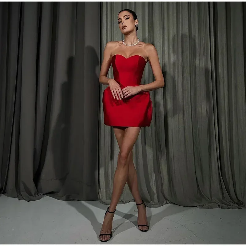 Сексуальное вечернее платье без бретелек женское элегантное красное рукавов с