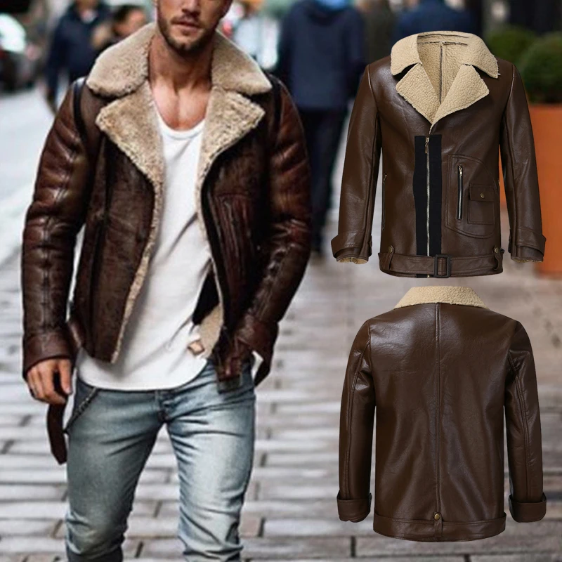 

Winter Jacket Men Imitation Leather Jacket Biker Motorcycle Zipper Long Sleeve Coat Top Streetwear Leather Jacket Men Coat