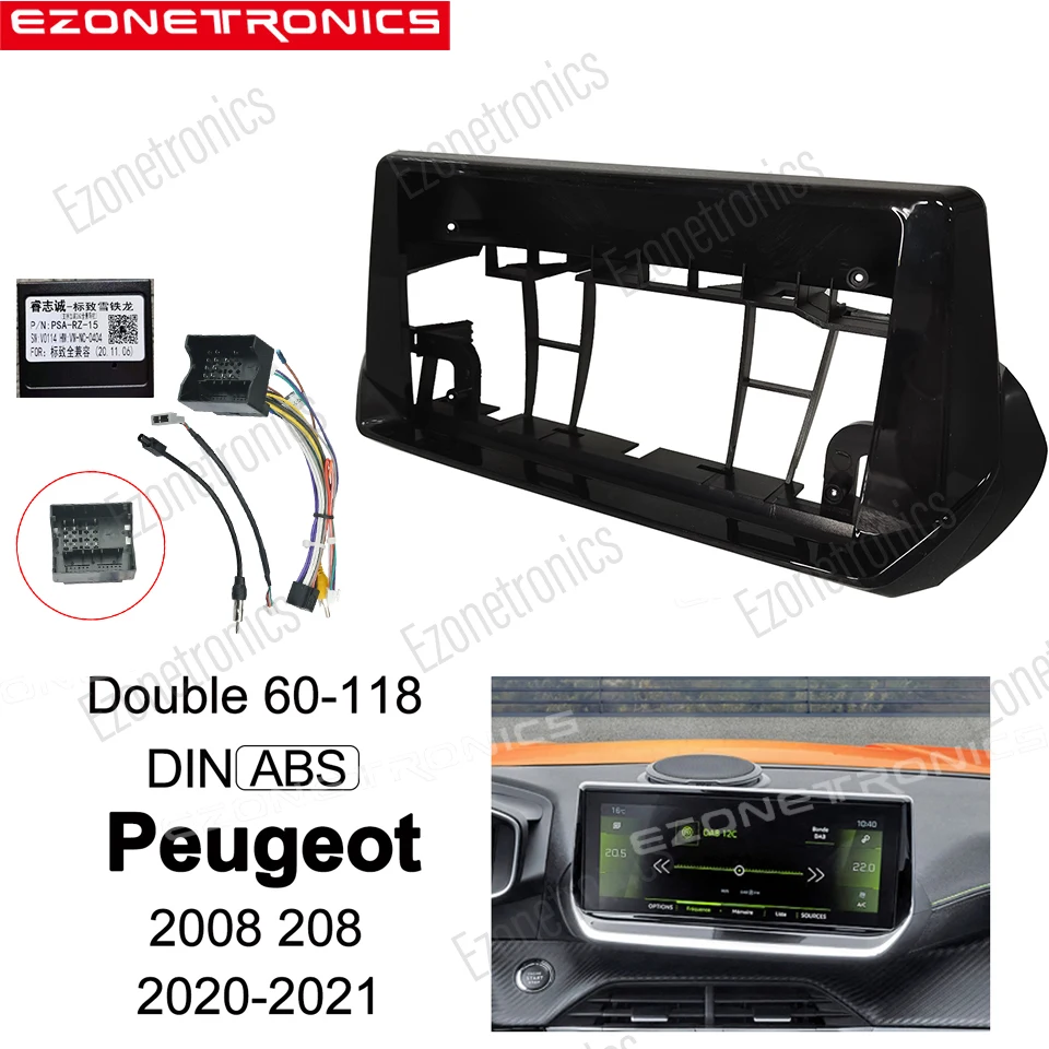 

2/1Din Car no DVD only Frame Audio Fitting Adaptor Dash Trim Facia Panel 9inch For Peugeot 2008 208 2020-2021Double Radio Player