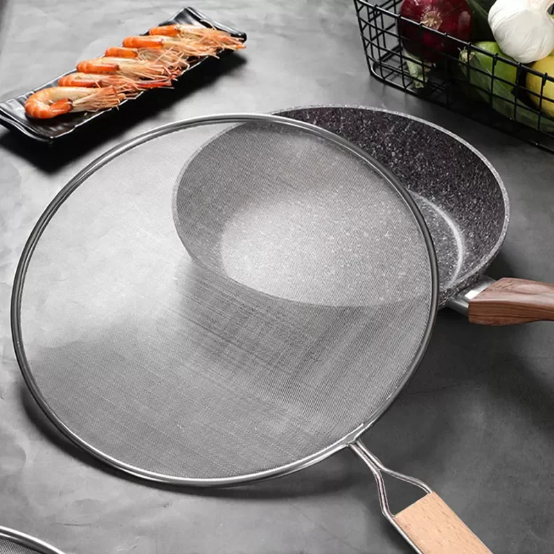 

2023NEW 21cm/25cm/29cm/33cm Stainless Steel Splatter Screen Mesh Pot Lid Filter Cover Silver Oil Frying Pan Kitchen Cooking Tool