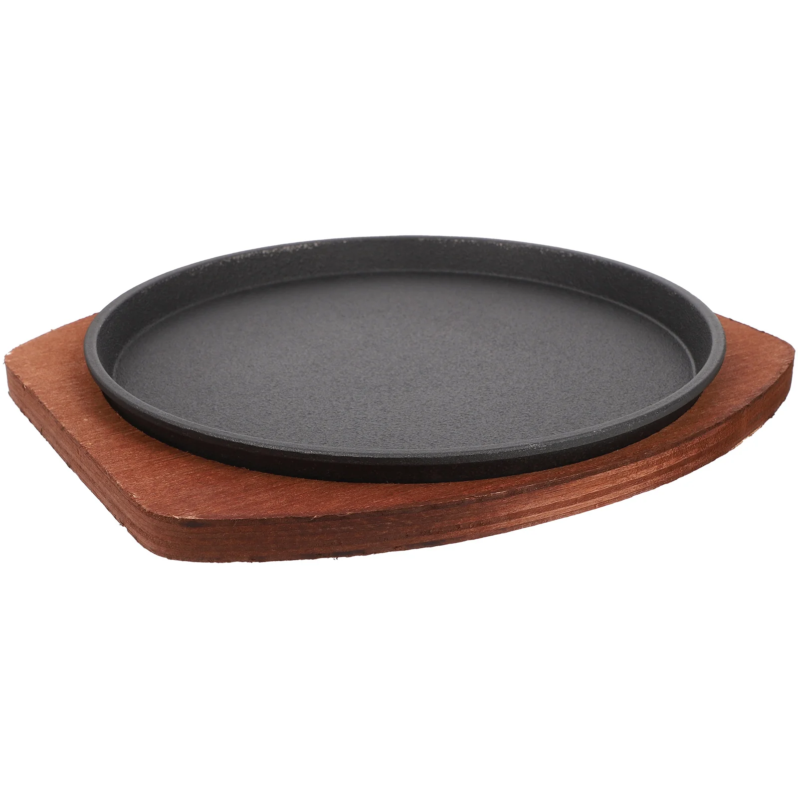 

Fajita Server Plate Non Cast Grilling Round Pan with Wooden Base Induction Cooker Steak Sizzle Griddle Plate for Home Brazier