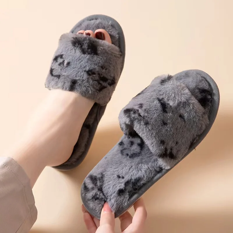 2023 Womens Fur Slippers Winter Shoes Big Size Home Slippers Plush Pantufa Women Indoor Warm Fluffy Terlik Cotton Shoes