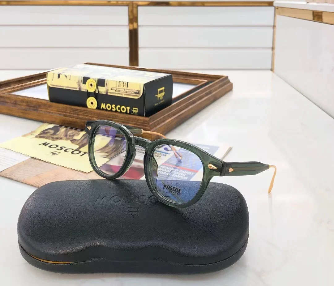 

Authentic MOSCOT LEMTOSH Johnny Depp Luxury Emerald Gold Men Women Sun Glasses Fashion Clear Lens Male Couple Eyewear With Case