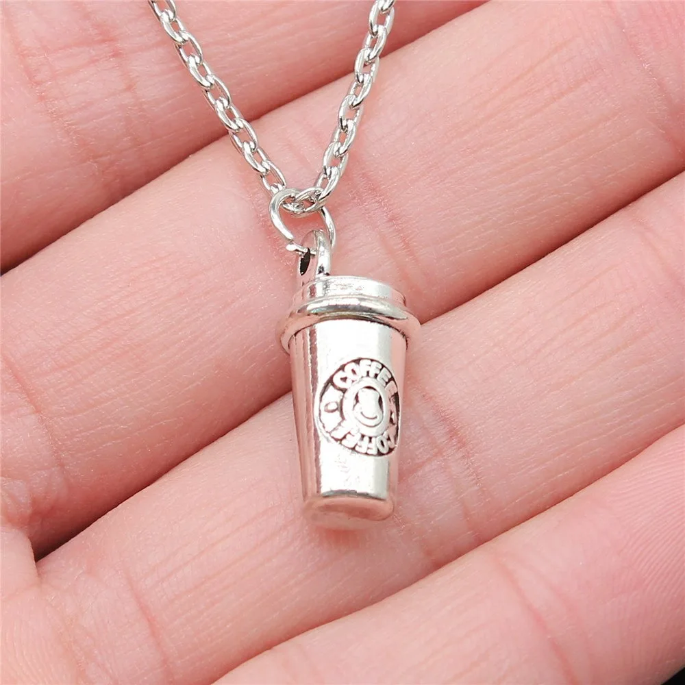 

Dropshipping Antique Silver Color 21x10mm 3D Coffee Cup Pendant Necklace For Women