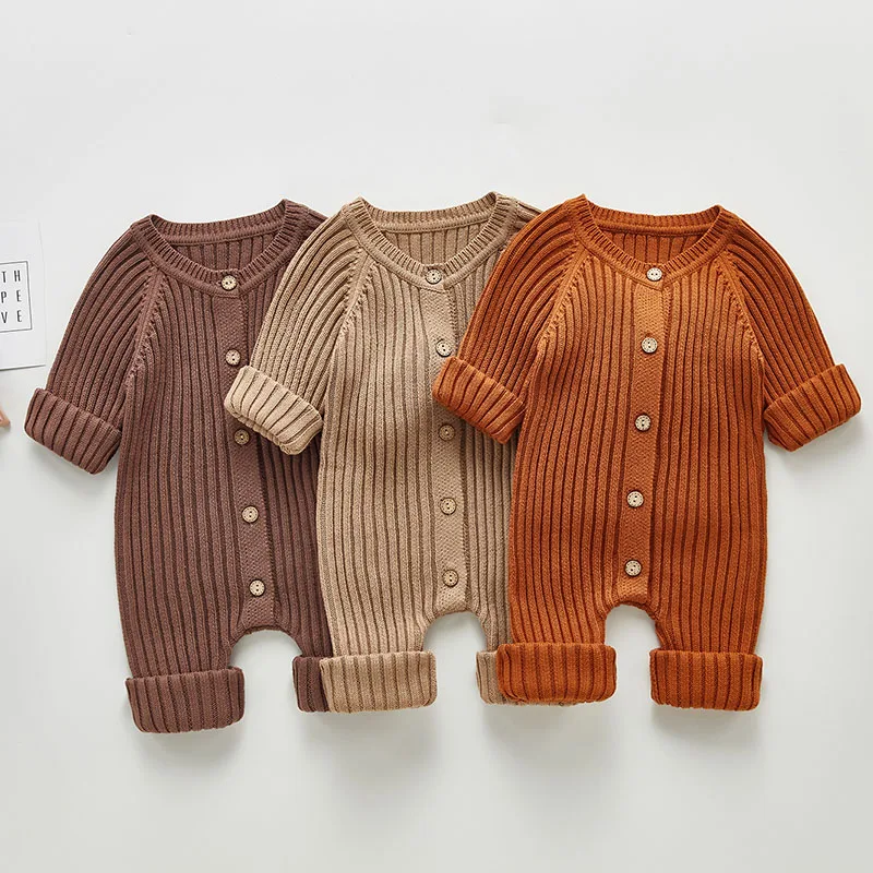 

Solid Knitting Cotton Long Sleeve One piece Outfit Toddler Baby Boys Girl Romper Spring Autumn Newborn Baby Girls Jumpsuit