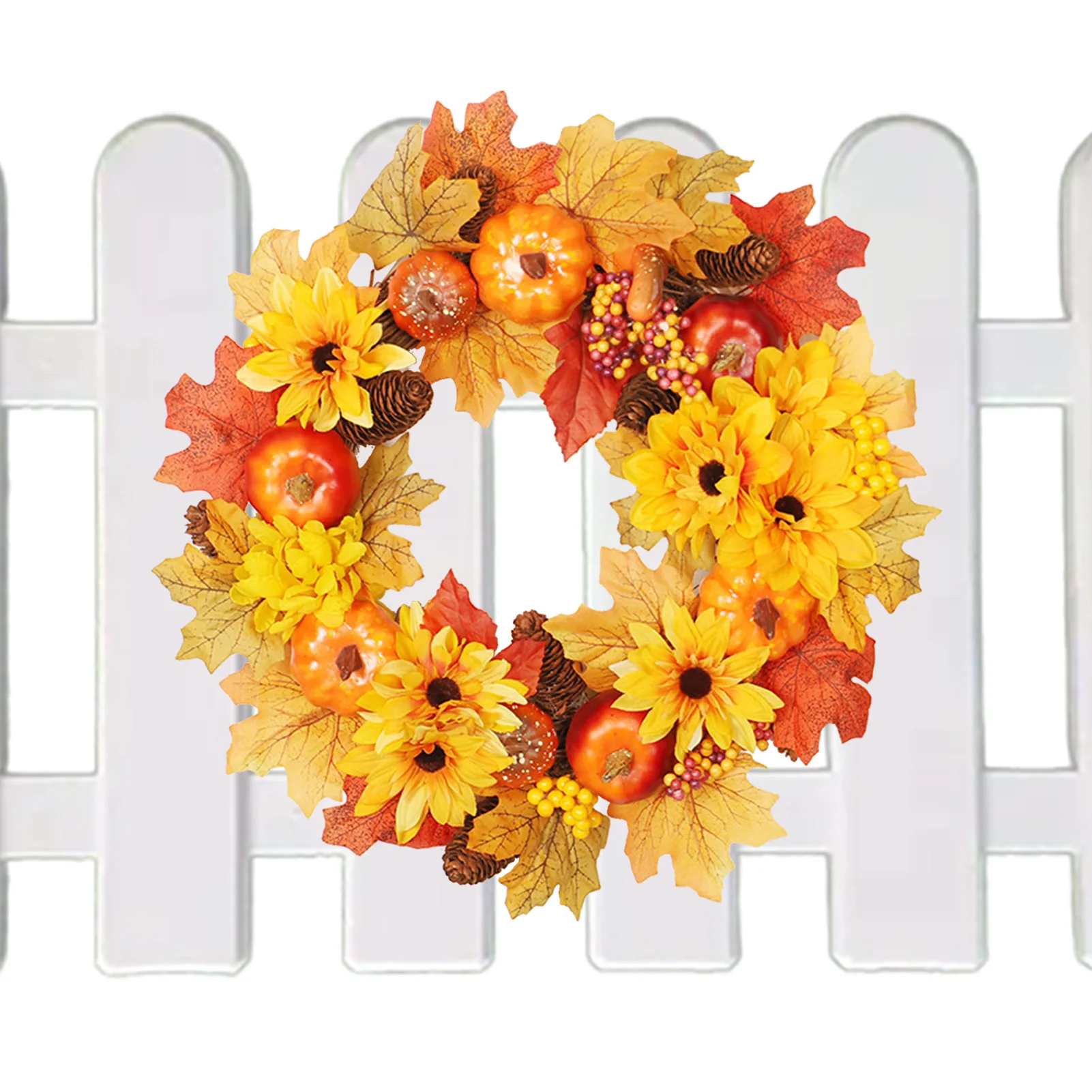 

Fall Wreath Thanksgiving Wreath For Front Door 15.75 In Artificial Autumn Harvest Wreath For Front Door With Maple Leaf Pumpkin