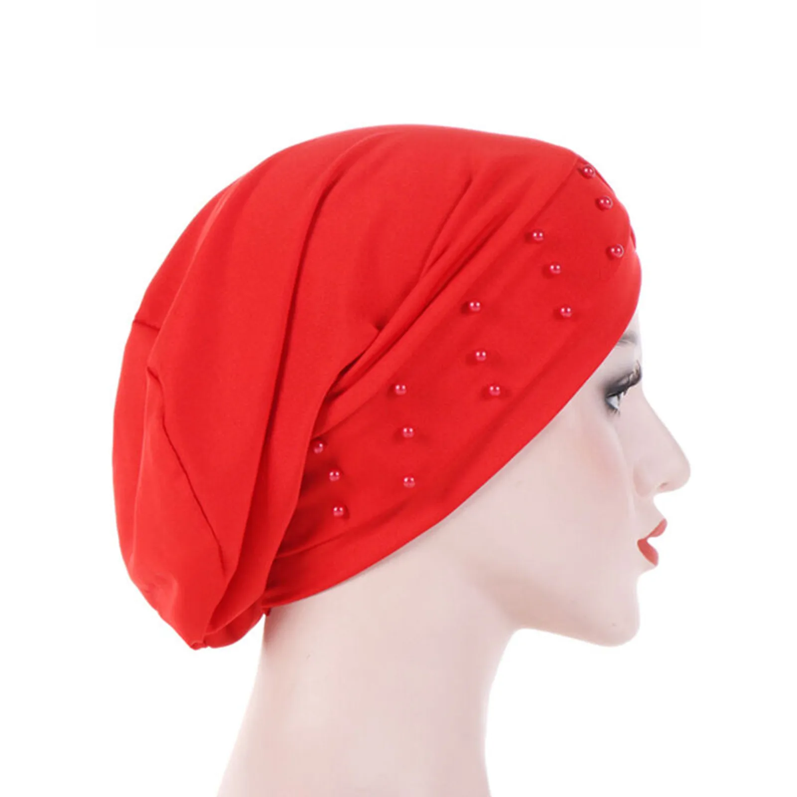 

Женская индийская растягивающаяся Шапка-тюрбан с бисером, головной убор, хиджаб, головной убор, Женская бандана, облегающая Арабская шапка