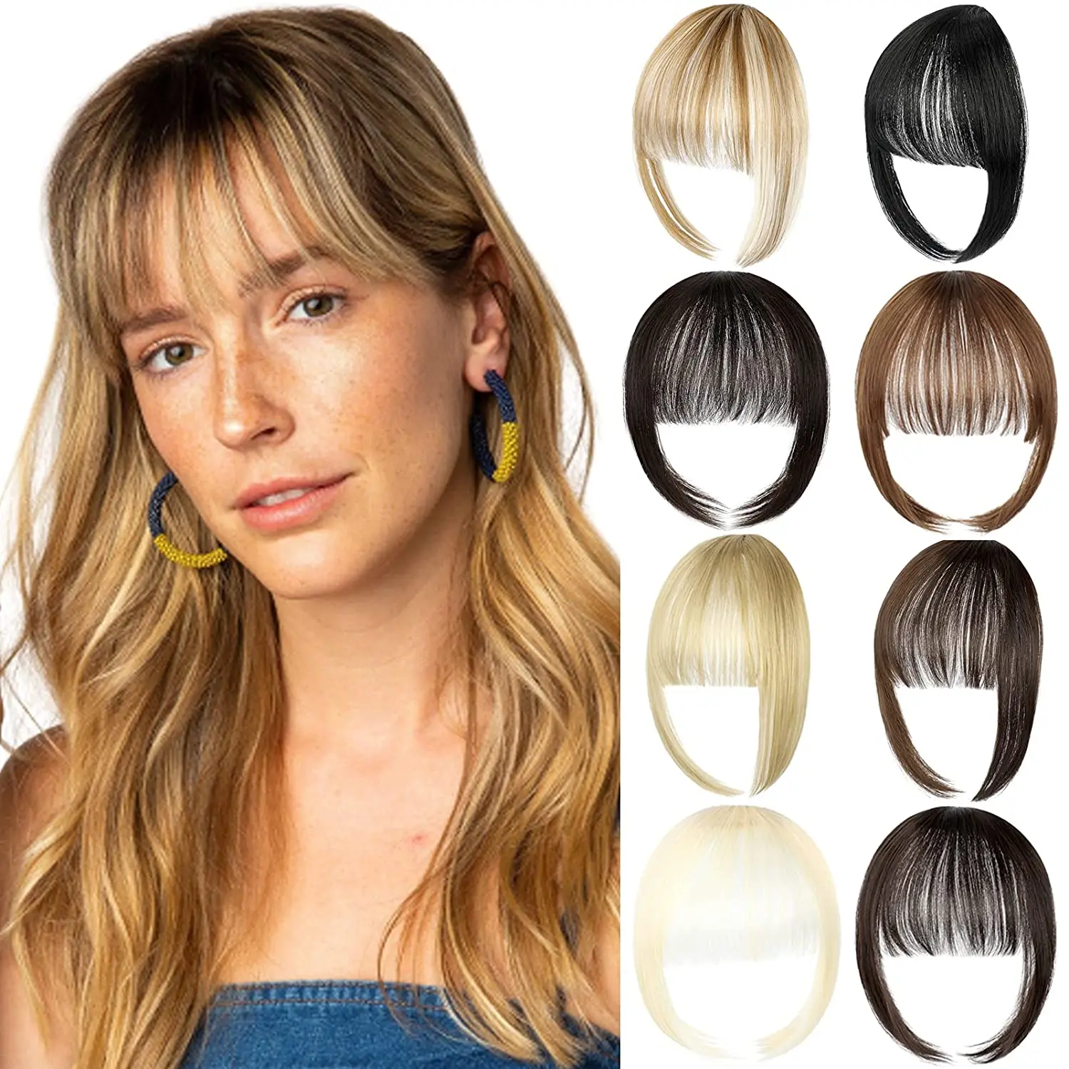 SHANGZI Clip on Bangs Hair Extension Synthetic Wig Fake Fringe Natural Hair False Bangs Ash Blonde Air hand woven Fake Hair
