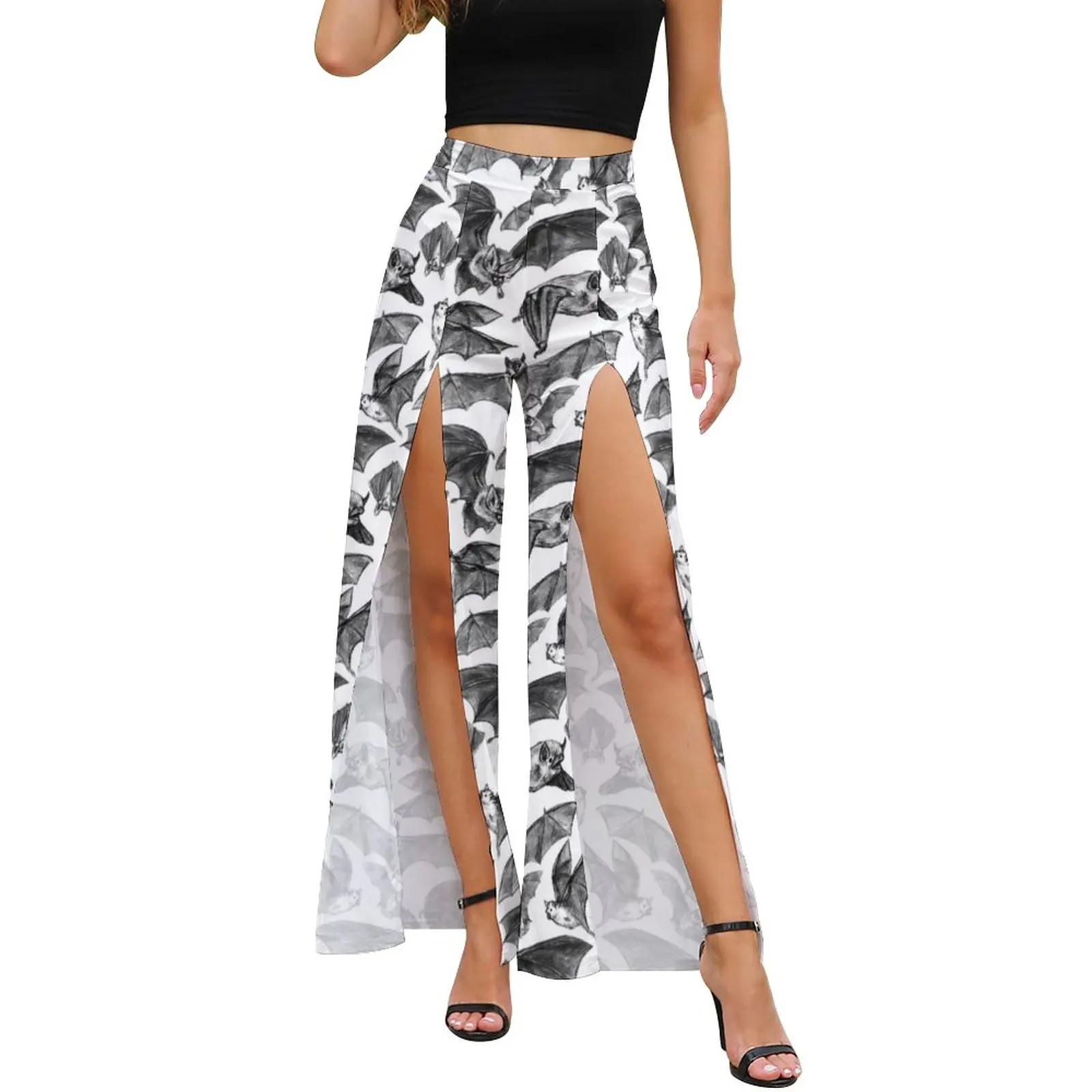 

Bat Pattern Pants High Waisted Spooky Flying Bats Casual Trousers Summer Womens Street Style Printed Wide Leg Pants