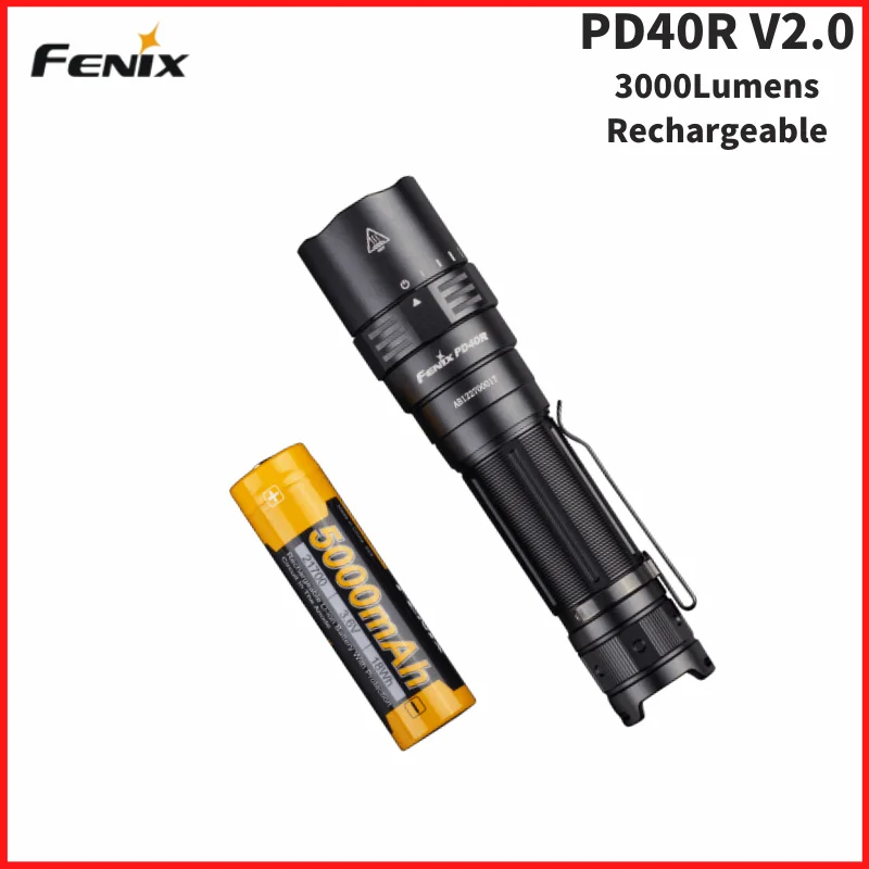 Fenix-linterna LED PD40R V2.0 de 3000 lúmenes, distancia recargable de 405 metros, batería de 5000mAh