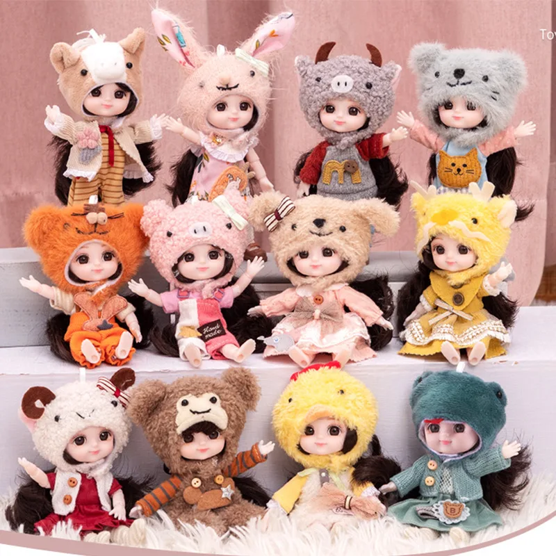 

Simulation Mini Bjd Doll Animal Cartoon Clothes Kids Toys for Girls Reborn Bonecas Palm Dolls Educational Interactive Brinquedo