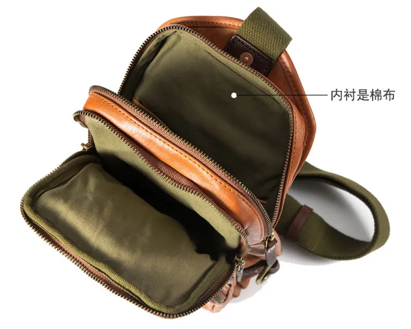 Fashion vintage organizer designer luxury genuine designer leather men's chest bag high quality real cowhide crossbody bags